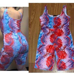 PRETTY LITTLE THING red blue purple snake skin sleeveless  jumpsuit shorts
